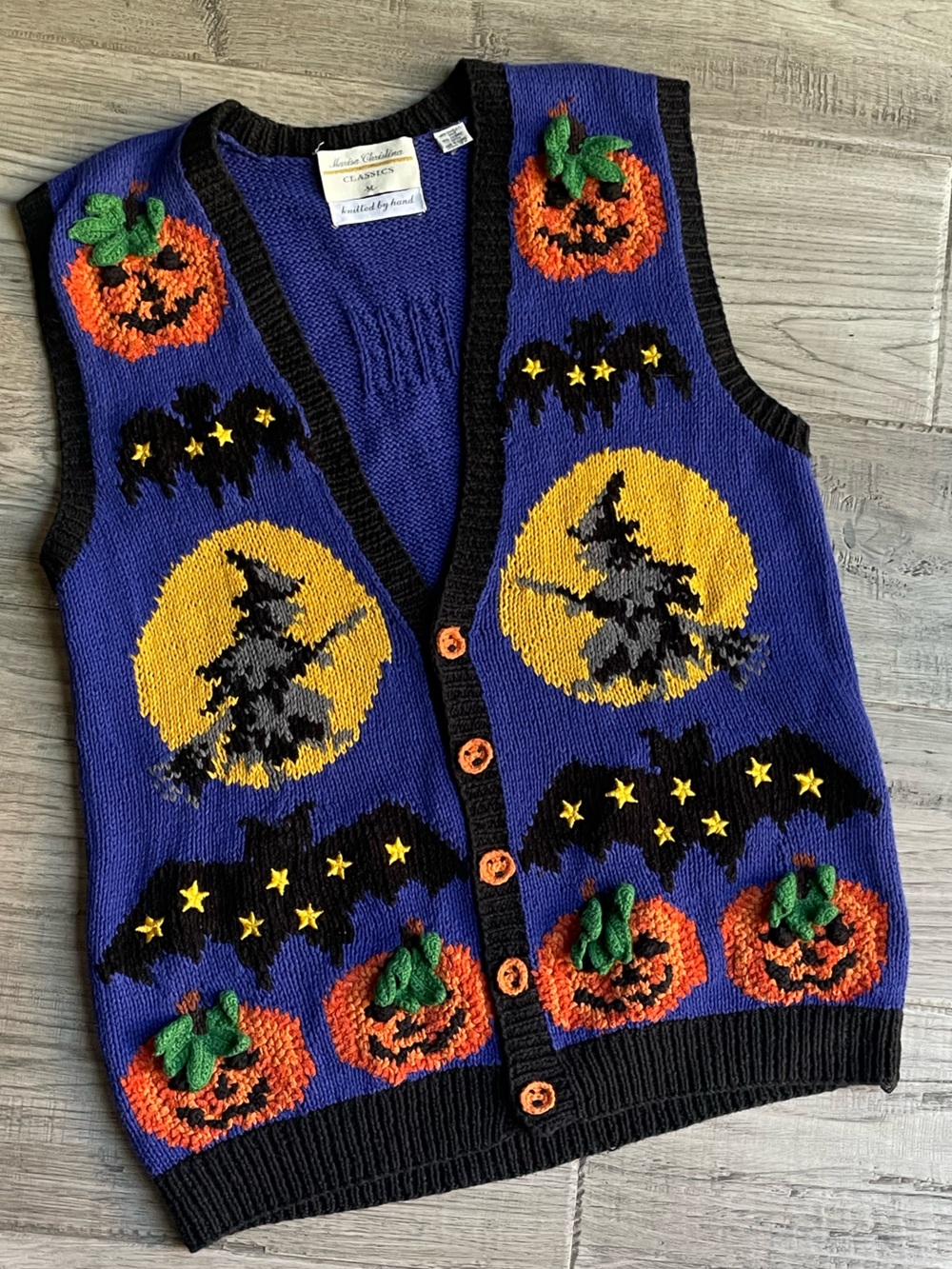 Vintage Marisa Christina Halloween Hand Knit Vest Spooky Cute Goblincore SZ M